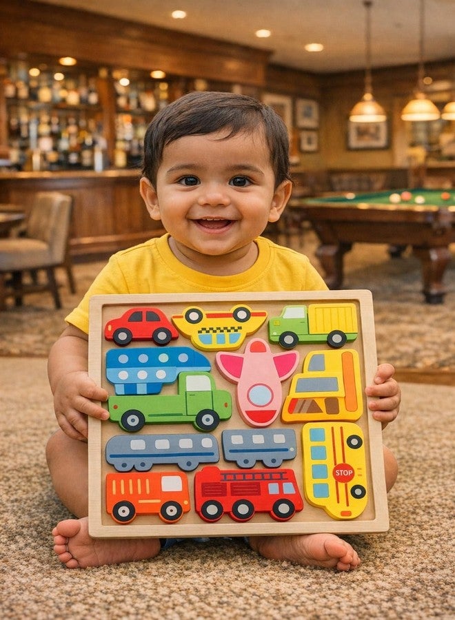 Dec Kitchenpro Wooden Vehicles Puzzle for Kids, Colorful Transportation Shape Matching Board with Cars, Bus, Train, Truck & Airplane, Educational Toy for Toddlers - Image 4