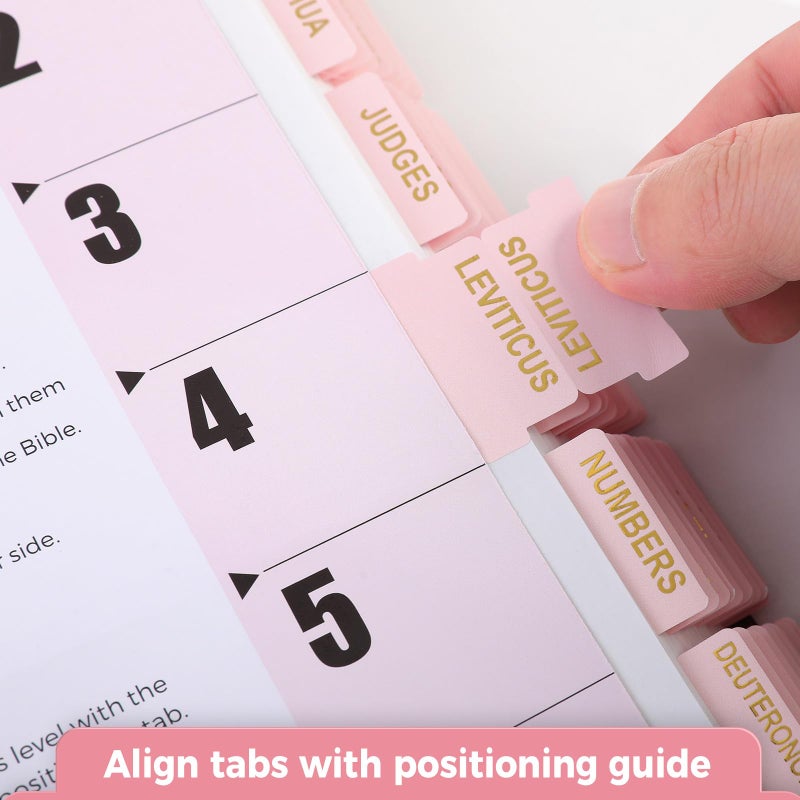 Skydue Bible Tabs for Women, 100 Tabs, Laminated Bible Book Tabs for Study Bible,Easy to Read and Apply Bible Chapter Tabs(Gold Foil Embossed Lettering), Bible Study Supplies, Pink Bible Labels Tabs - Image 5
