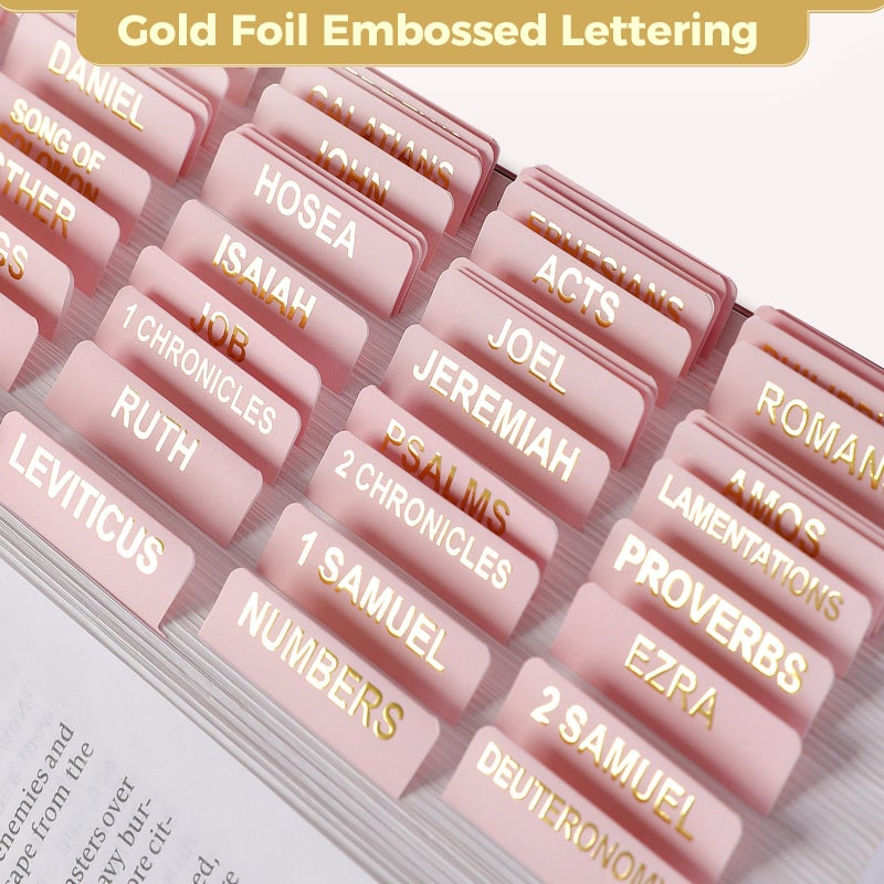 Skydue Bible Tabs for Women, 100 Tabs, Laminated Bible Book Tabs for Study Bible,Easy to Read and Apply Bible Chapter Tabs(Gold Foil Embossed Lettering), Bible Study Supplies, Pink Bible Labels Tabs - Image 2
