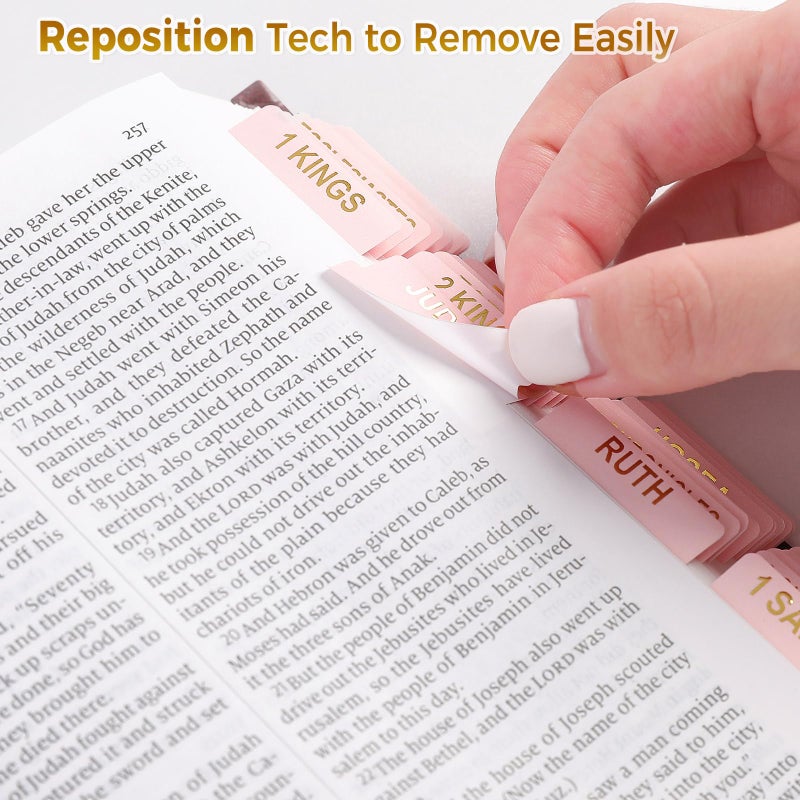 Skydue Bible Tabs for Women, 100 Tabs, Laminated Bible Book Tabs for Study Bible,Easy to Read and Apply Bible Chapter Tabs(Gold Foil Embossed Lettering), Bible Study Supplies, Pink Bible Labels Tabs - Image 4
