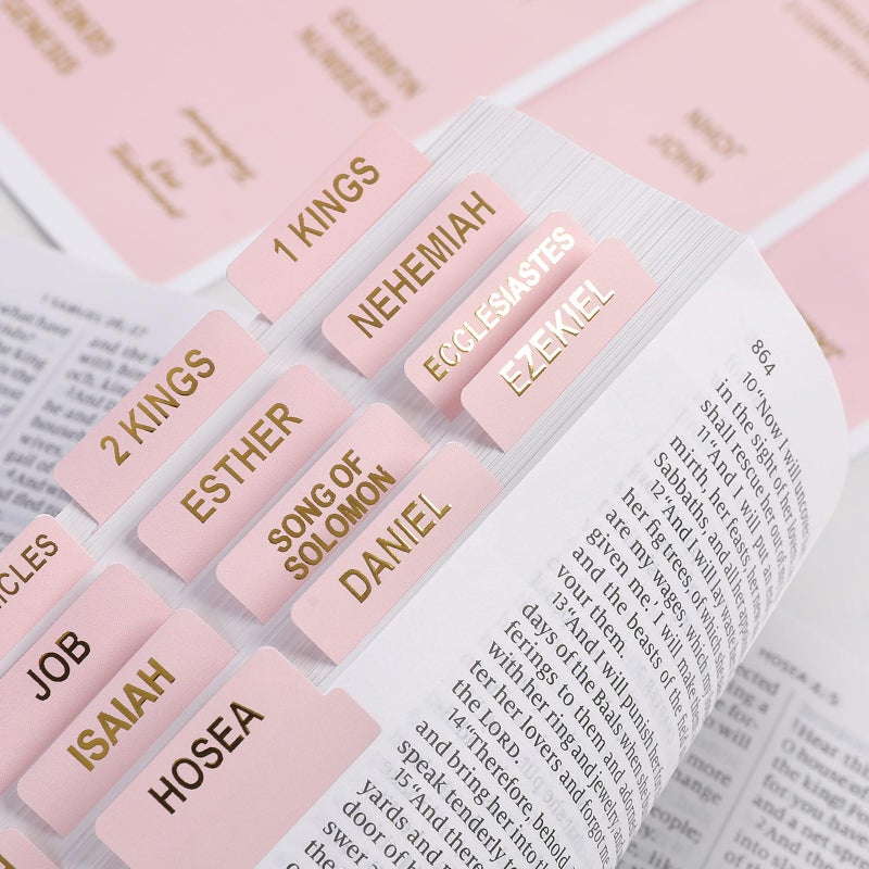 Skydue Bible Tabs for Women, 100 Tabs, Laminated Bible Book Tabs for Study Bible,Easy to Read and Apply Bible Chapter Tabs(Gold Foil Embossed Lettering), Bible Study Supplies, Pink Bible Labels Tabs - Image 3