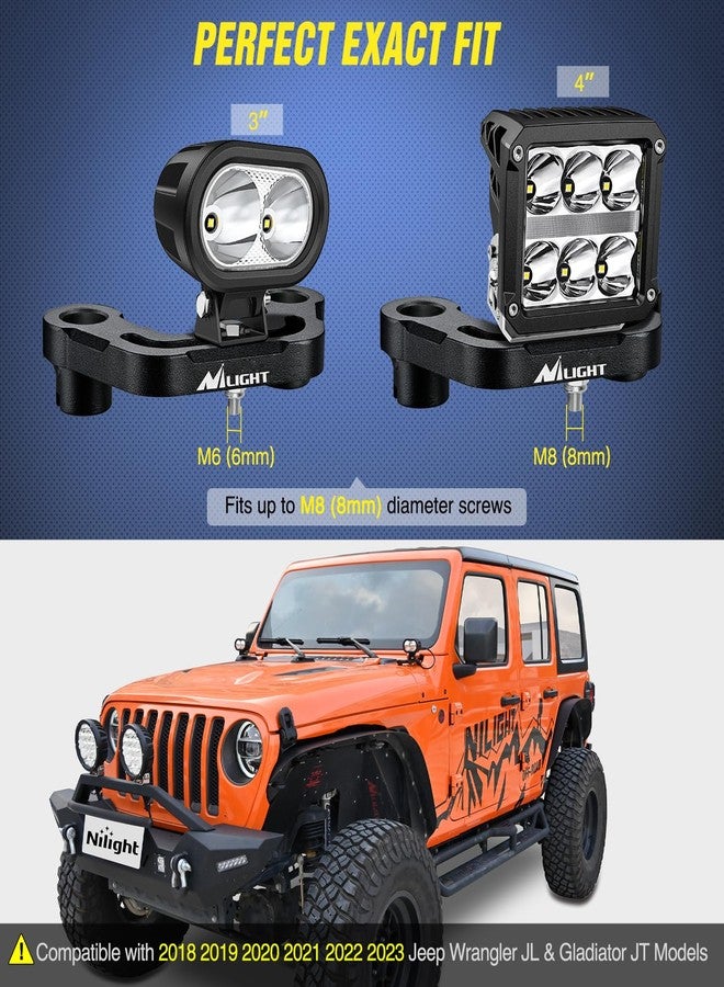 Nilight Light Mounting Bracket Hood Cowl Mount Brackets for Front A-Pillar Auxiliary Offroad LED Pod Light Work Lights on 2018-2023 Jeep Wrangler JL/JLU 2020-2023 Gladiator JT - Image 5