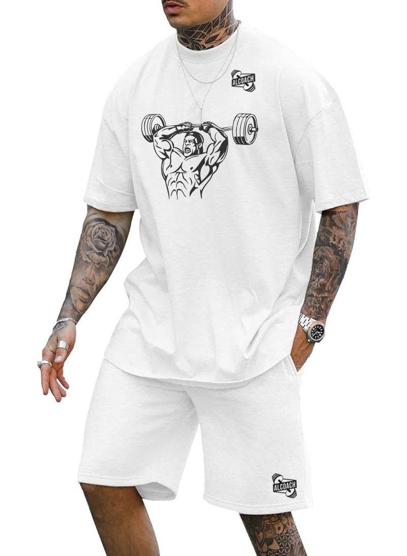 ALCOACH 2Pcs Men's Casual Short Sleeve Tracksuit Summer T Shirt & Shorts Set Waffle Sports Suit Athletic Matching Set with Pockets Khaki  - Image 1