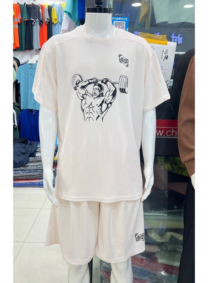 ALCOACH 2Pcs Men's Casual Short Sleeve Tracksuit Summer T Shirt & Shorts Set Waffle Sports Suit Athletic Matching Set with Pockets Khaki  - Image 3