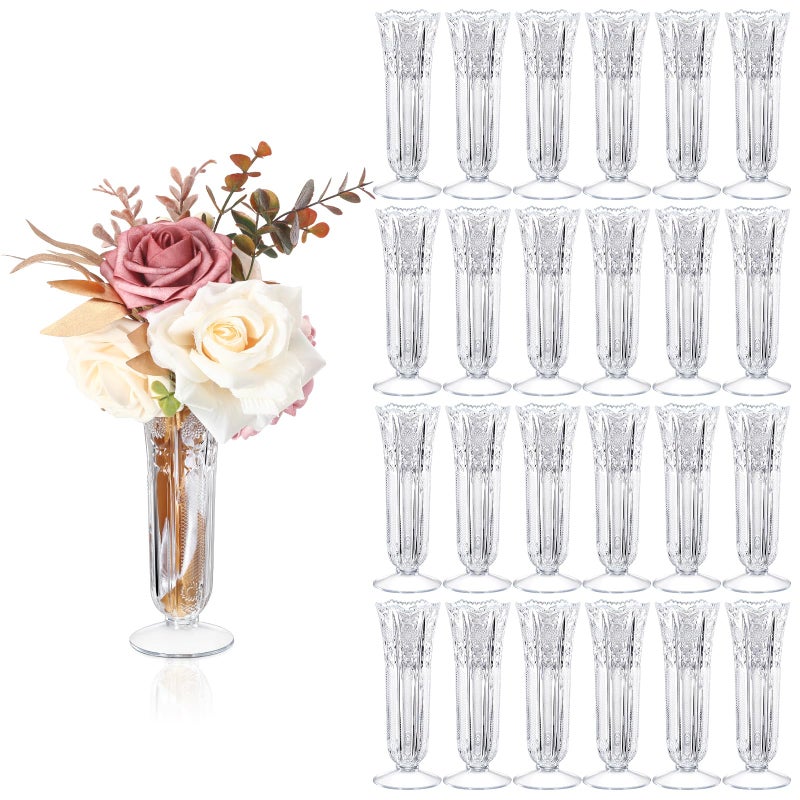 Eaasty 24 Pcs Small Plastic Vases for Flowers 6 Inch Mini Clear Crystal Vases for Wedding Home Office Table Centerpiece Decorations