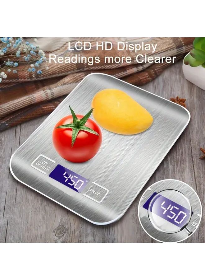 1 قطعة ميزان مطبخ رقمي كهربائي ثقيل مع شاشة LCD فضي، سعة 22.05 رطل، دقة 1 جرام، سطح من الفولاذ المقاوم للصدأ، يعمل بالبطارية، للاستخدام المنزلي والمكتبي والتجاري، لتحضير وجبات فقدان الوزن والخبز والطهي. - Image 1