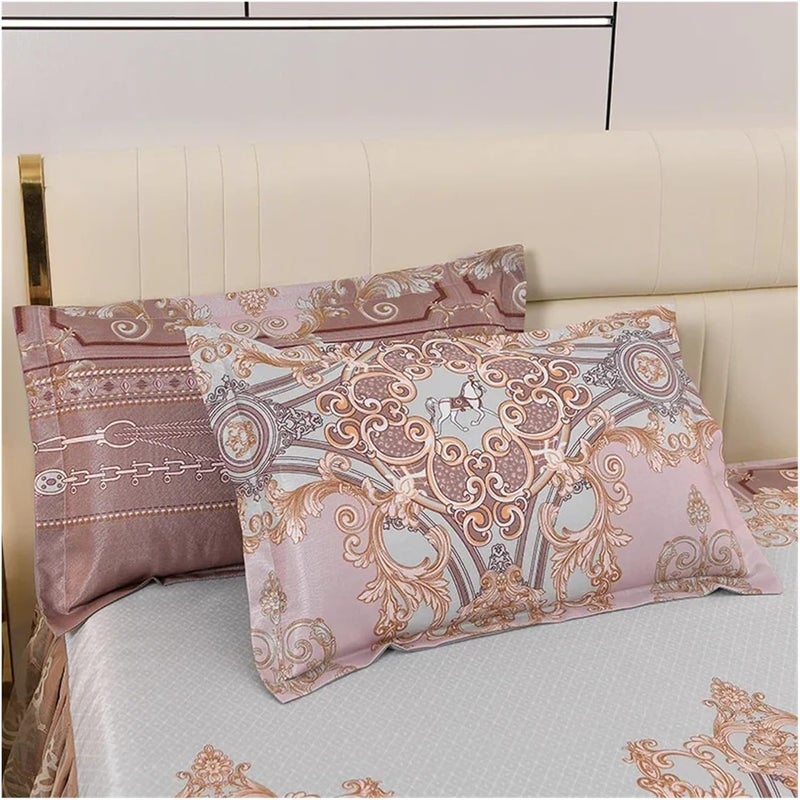 Ruffle Bed Skirt 3pcs Retro Ice Silk Bed Skirt Set Double Layer Lace Cover Smooth Bedding Adult Bedroom Decor(Color-07,200X220cmx38cm 3pcs) - Image 3