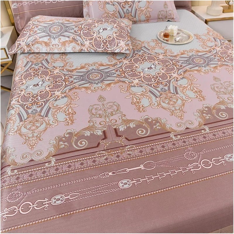 Ruffle Bed Skirt 3pcs Retro Ice Silk Bed Skirt Set Double Layer Lace Cover Smooth Bedding Adult Bedroom Decor(Color-07,200X220cmx38cm 3pcs) - Image 2