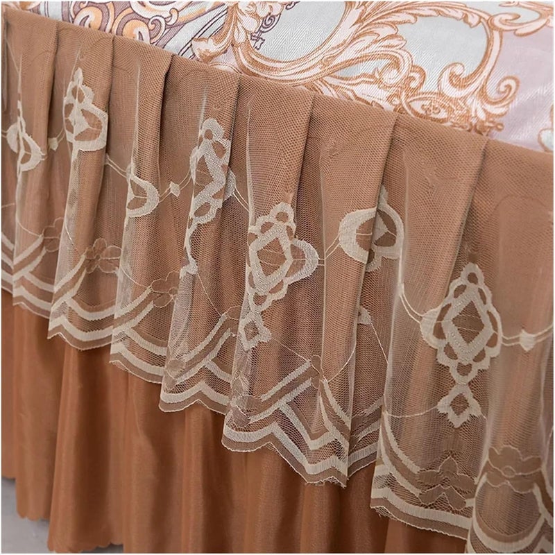 Ruffle Bed Skirt 3pcs Retro Ice Silk Bed Skirt Set Double Layer Lace Cover Smooth Bedding Adult Bedroom Decor(Color-07,200X220cmx38cm 3pcs) - Image 4