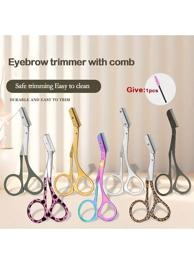 Leopard Print Eyebrow Scissors Trimmer Set With Comb And Eyelash Brush For Precise Shaping - Image 2