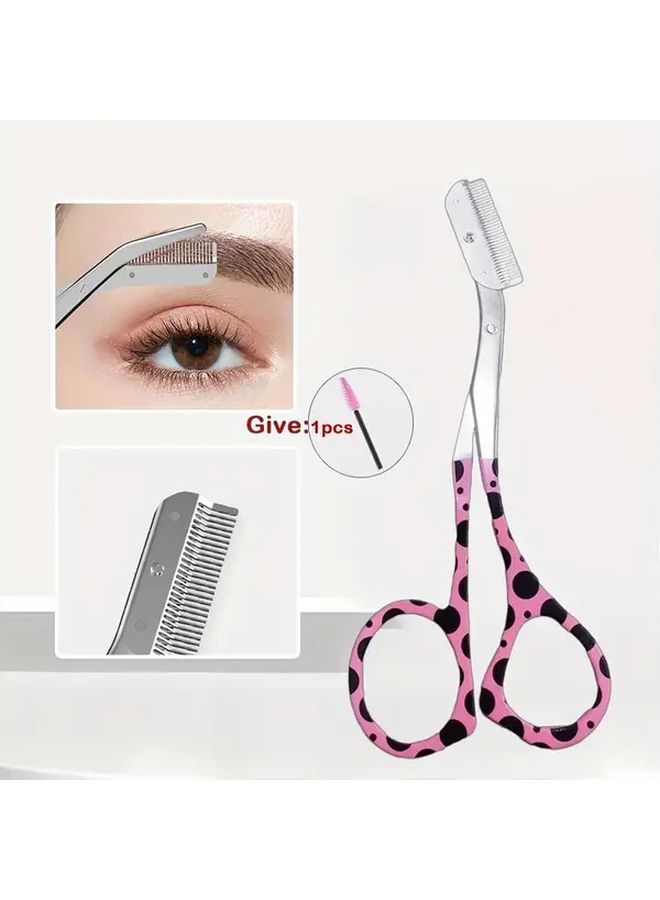 Leopard Print Eyebrow Scissors Trimmer Set With Comb And Eyelash Brush For Precise Shaping - Image 1