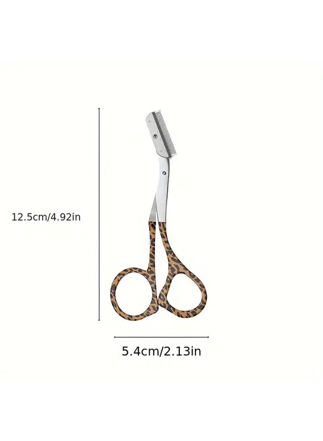 Leopard Print Eyebrow Scissors Trimmer Set With Comb And Eyelash Brush For Precise Shaping - Image 5