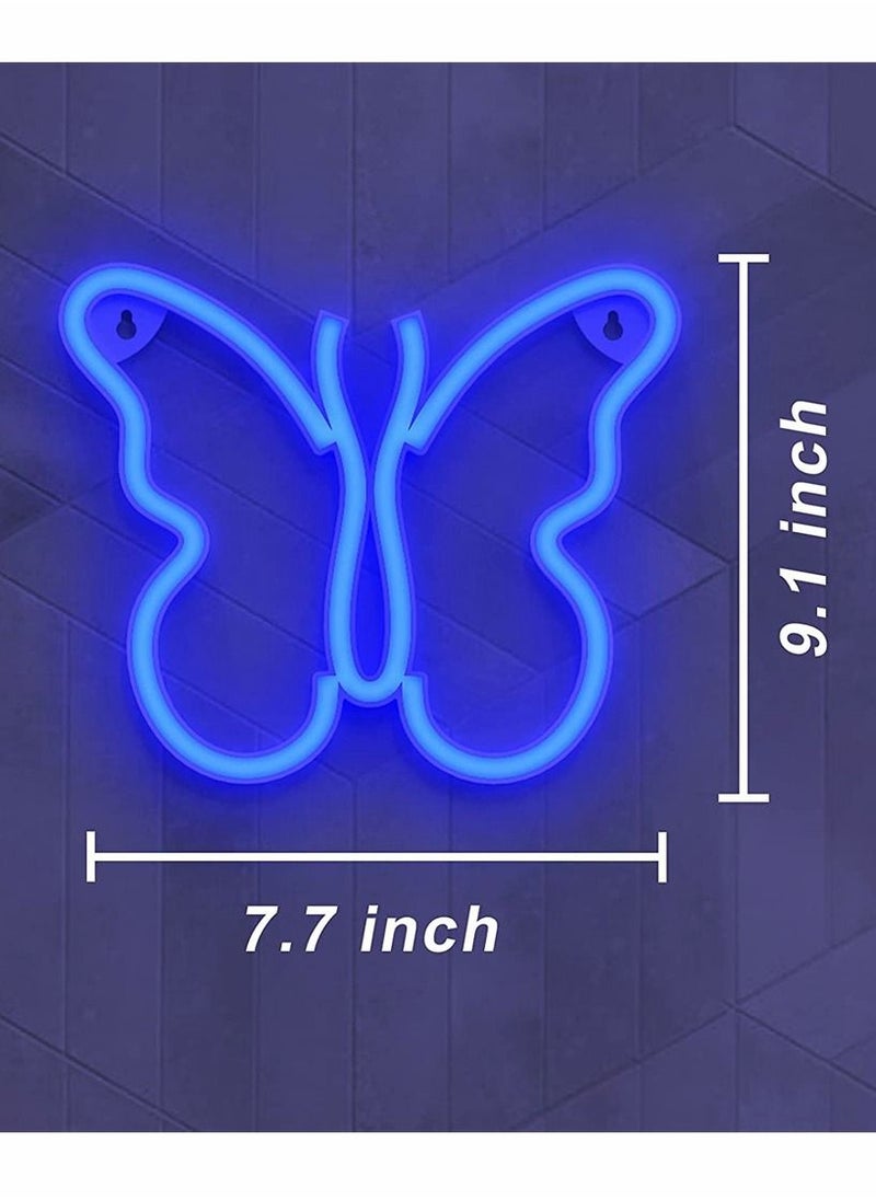 Y&D - Butterfly Neon Signs Lights for Bedroom Wall Decor, USB Night Light Decoration, Aesthetic Room Decor Girls, Kids, Living Room, Dorm, Men Cave, Birthday Party (Blue Light) - Image 1