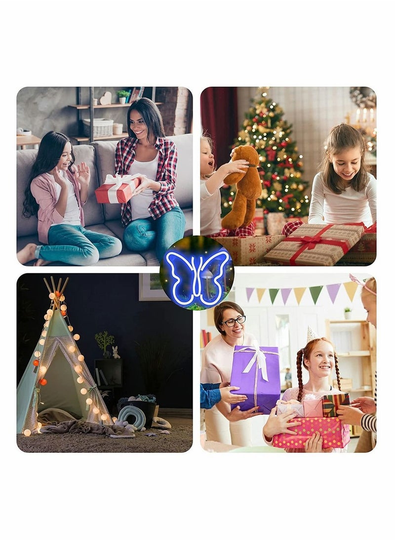 Y&D - Butterfly Neon Signs Lights for Bedroom Wall Decor, USB Night Light Decoration, Aesthetic Room Decor Girls, Kids, Living Room, Dorm, Men Cave, Birthday Party (Blue Light) - Image 1