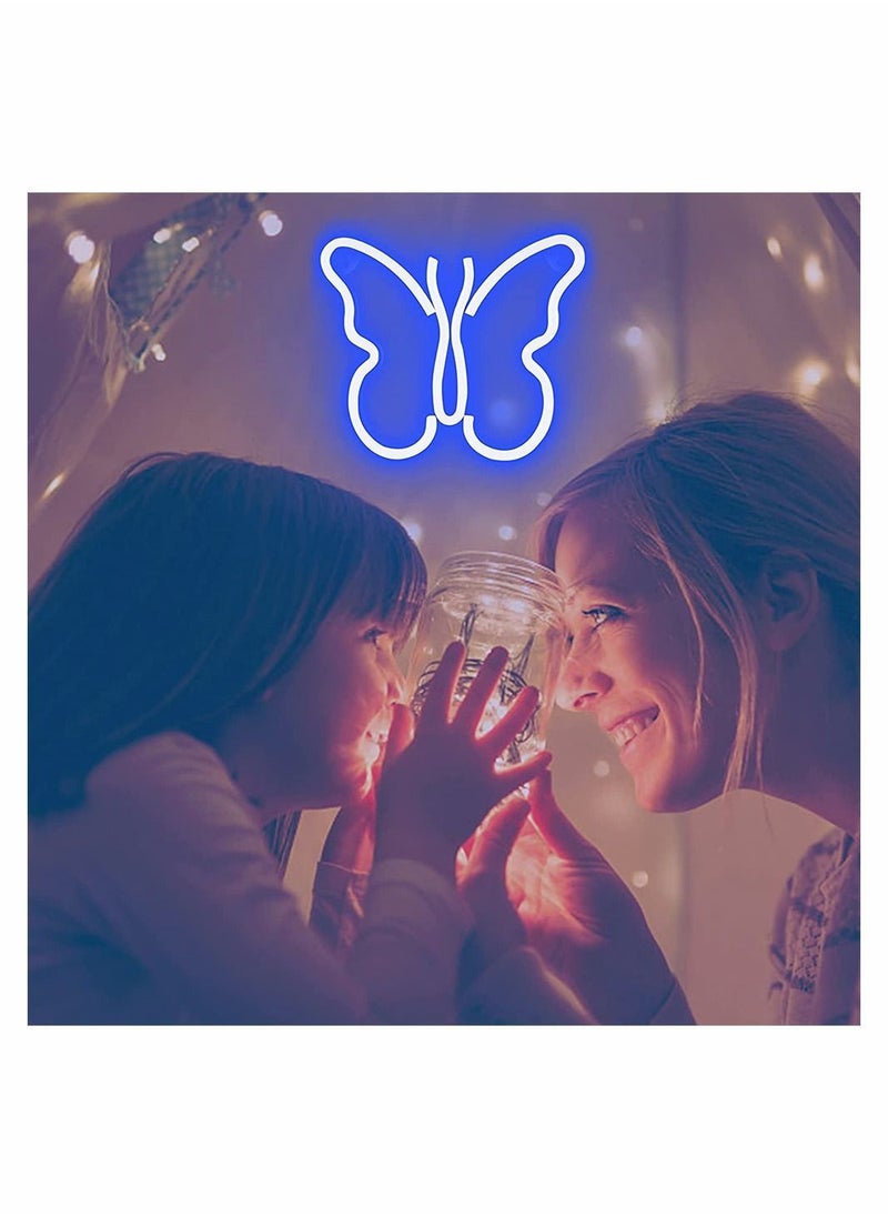 Y&D - Butterfly Neon Signs Lights for Bedroom Wall Decor, USB Night Light Decoration, Aesthetic Room Decor Girls, Kids, Living Room, Dorm, Men Cave, Birthday Party (Blue Light) - Image 1