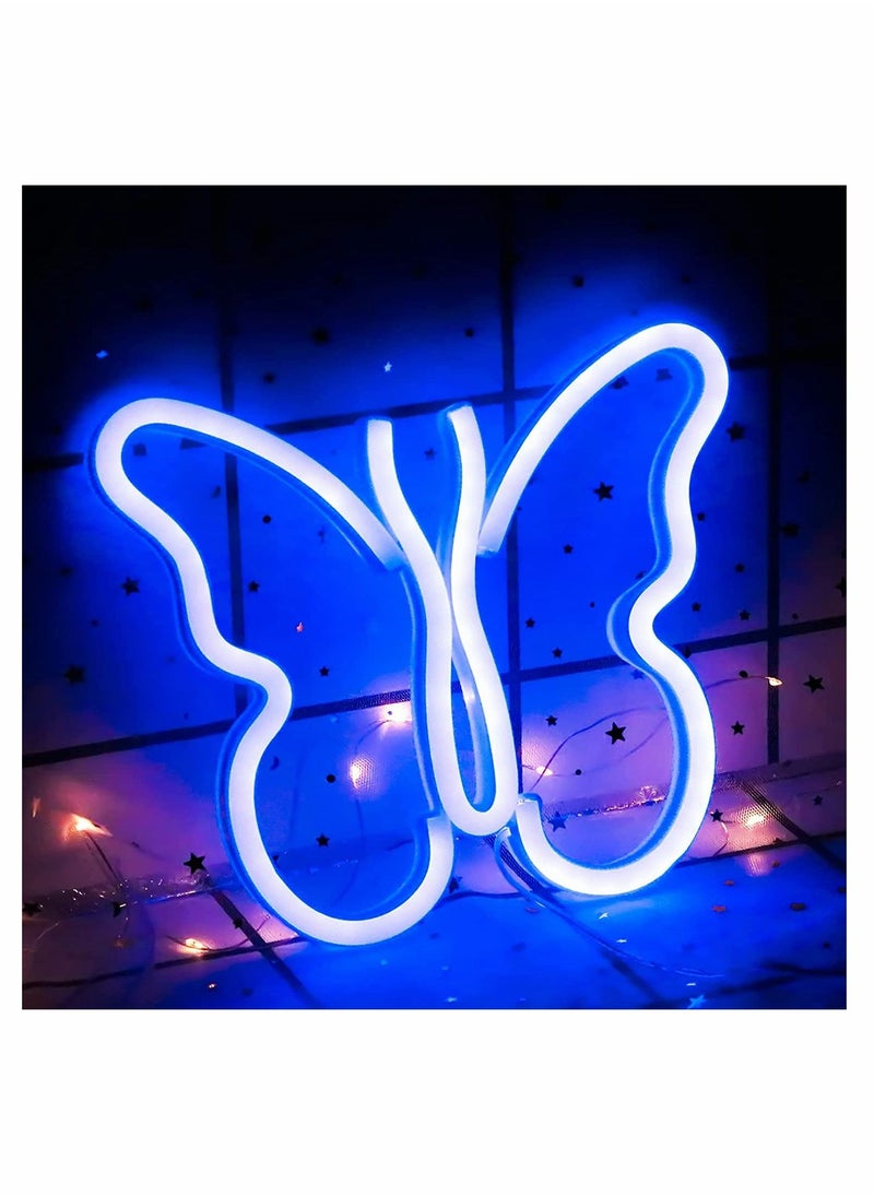 Y&D - Butterfly Neon Signs Lights for Bedroom Wall Decor, USB Night Light Decoration, Aesthetic Room Decor Girls, Kids, Living Room, Dorm, Men Cave, Birthday Party (Blue Light) - Image 1