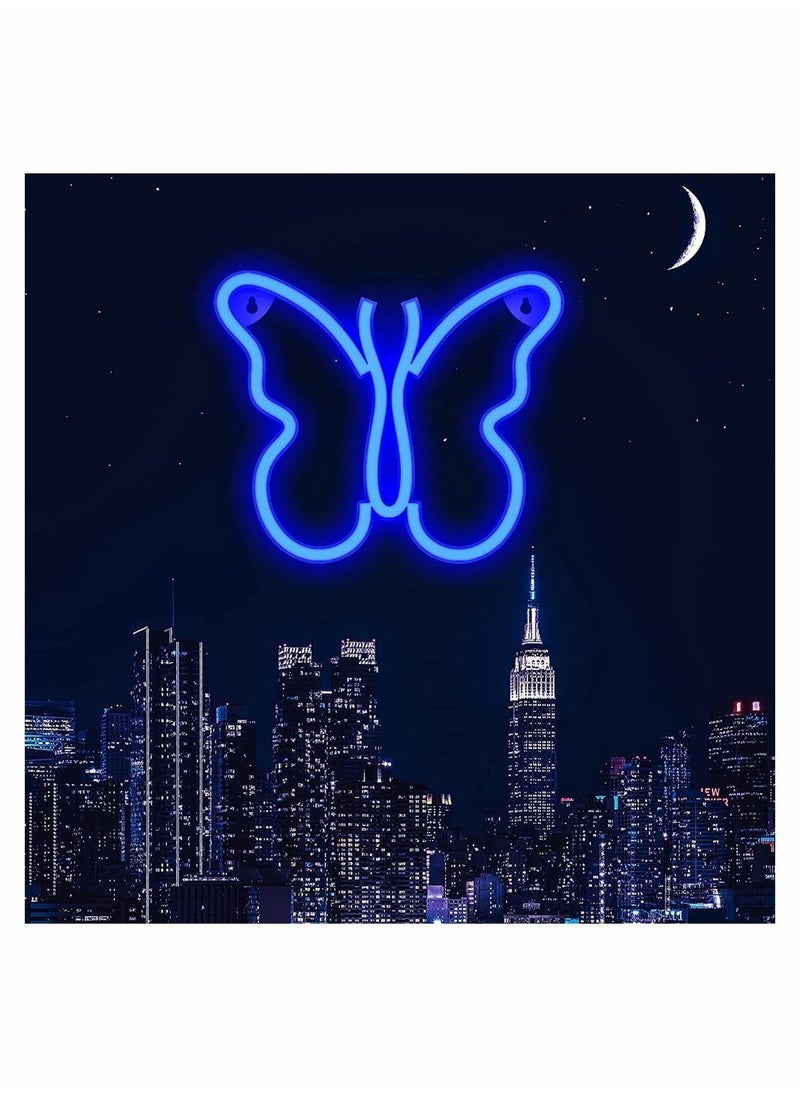 Y&D - Butterfly Neon Signs Lights for Bedroom Wall Decor, USB Night Light Decoration, Aesthetic Room Decor Girls, Kids, Living Room, Dorm, Men Cave, Birthday Party (Blue Light) - Image 1