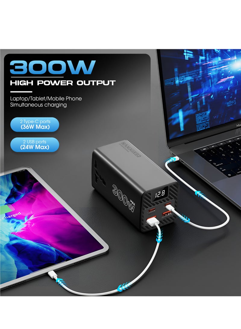 HAMMINER 300W Car Power Inverter Car Mobile Charger Power Inverter 2 USB (24W Max), 2 C Type (36W Max) & 2 AC Universal Socket (300W Max) DC 12V To 220V AC Car Charger Converter, Mobile Adapter Multiple Device Use Car Power Inverter With LED Display Car Fast Charger Perfect For Cars, SUVs & Trucks  - Image 3