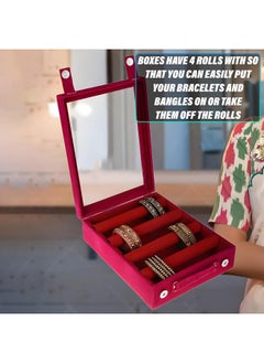 Kuber Industries Kuber Industries 4 Rod Bangle Box|Wooden Jewelry Box|Wedding Vanity Box|Velvet Coated Wedding Bracelet Organizer for Women & Girls (Pink)  - Image 4