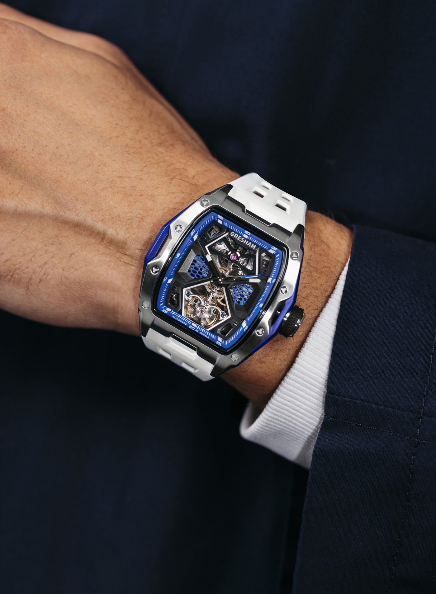 ساعة رجالية جريشام إصدار خاص ستانلس ستيل أبيض وأزر...