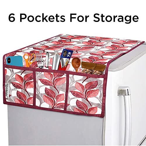 E-Retailer® Exclusive 3-Layered Polyester Combo Set of Appliances Cover (1 Pc. of Fridge Top Cover, 3 Pc Handle Cover and 1 Pc. of Microwave Oven Top Cover) (Color-Pink, Design-Leaf, Set Contains-5 Pcs.) - Image 2