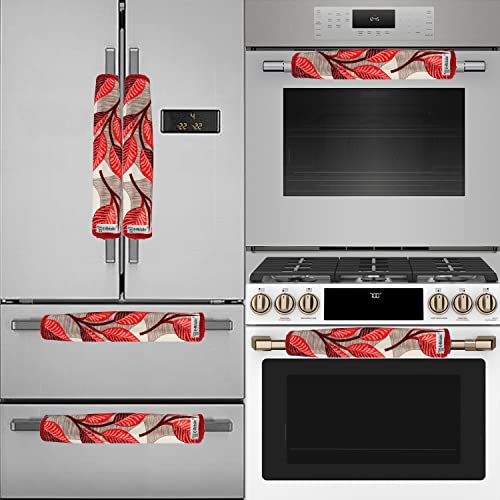 E-Retailer® Exclusive 3-Layered Polyester Combo Set of Appliances Cover (1 Pc. of Fridge Top Cover, 3 Pc Handle Cover and 1 Pc. of Microwave Oven Top Cover) (Color-Pink, Design-Leaf, Set Contains-5 Pcs.) - Image 4