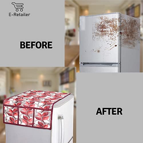 E-Retailer® Exclusive 3-Layered Polyester Combo Set of Appliances Cover (1 Pc. of Fridge Top Cover, 3 Pc Handle Cover and 1 Pc. of Microwave Oven Top Cover) (Color-Pink, Design-Leaf, Set Contains-5 Pcs.) - Image 3