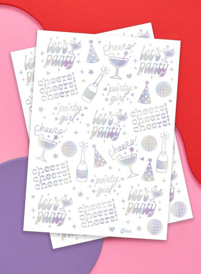 xo, Fetti Cheers Party Temporary Tattoos - 52 iridescent styles | Bachelorette Party Supplies, Birthday Party Favors, Disco Party Girl, Cheers Decorations - Image 2