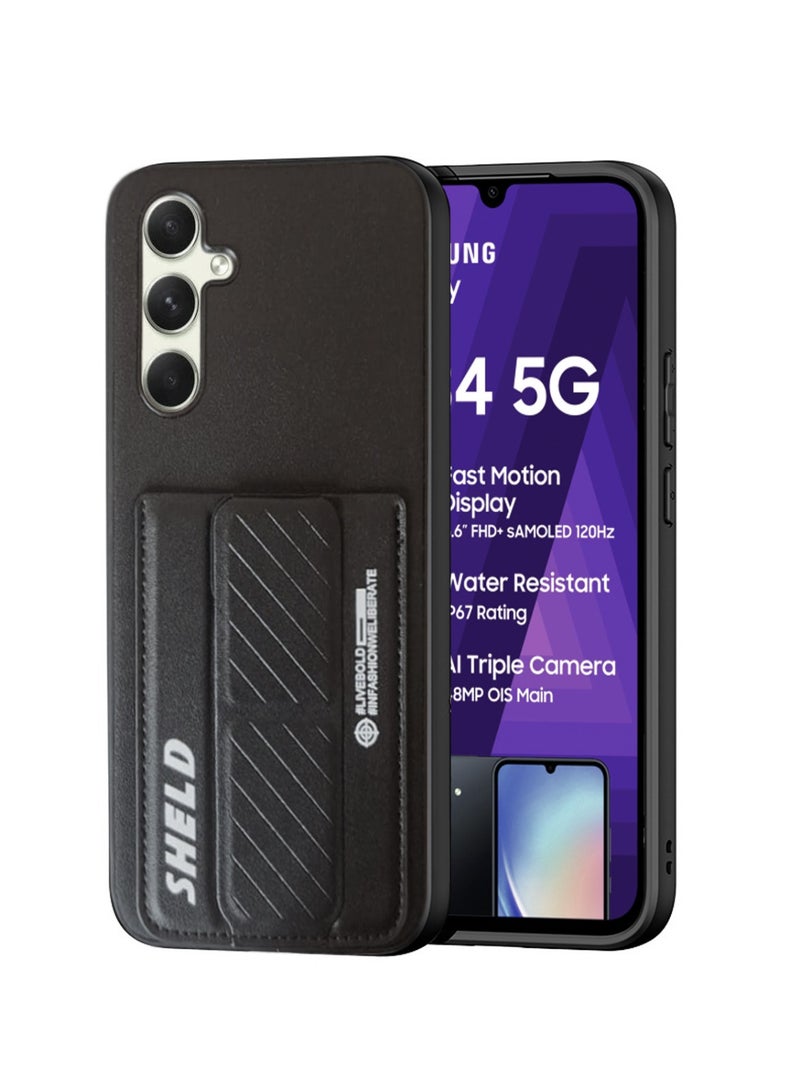 Techie حافظة بطاقات جلدية PU أنيقة وعصرية مع مقبض مغناطيسي آمن لهاتف Samsung Galaxy A34 5G - أسود - Image 1