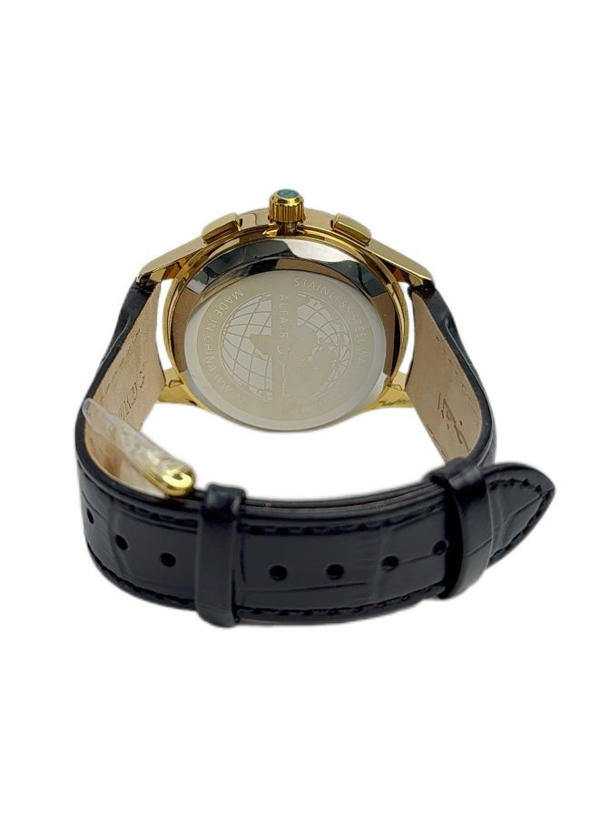 Al Fajr Analogue and digital dual-display Gold circular dial wristwatch, black leather strap and black dial Minimalist and fashionable style watch WW-22GBL-HS - Image 3