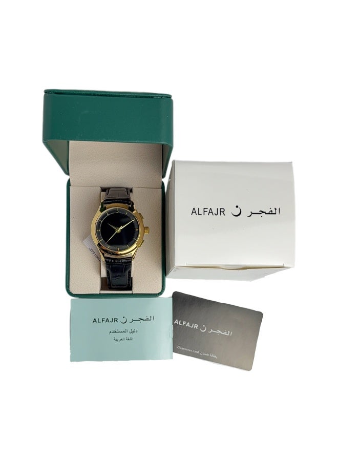 Al Fajr Analogue and digital dual-display Gold circular dial wristwatch, black leather strap and black dial Minimalist and fashionable style watch WW-22GBL-HS - Image 5