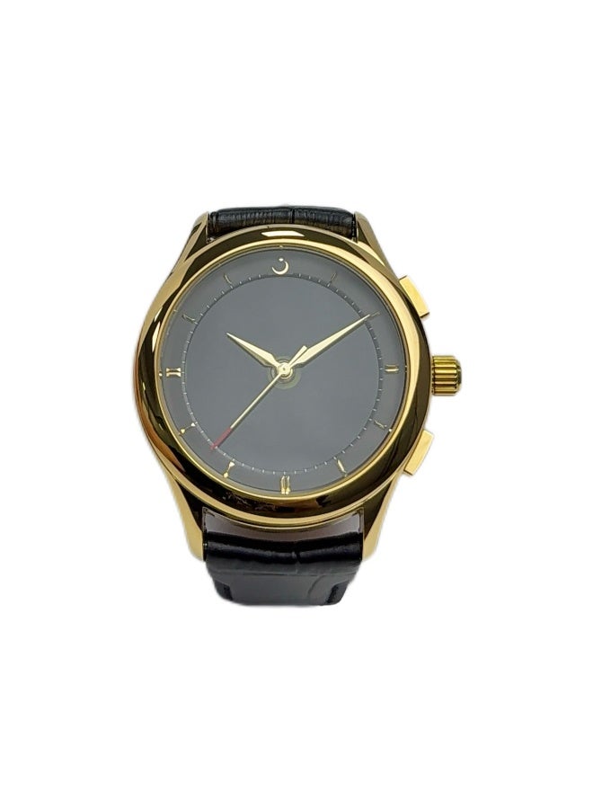 Al Fajr Analogue and digital dual-display Gold circular dial wristwatch, black leather strap and black dial Minimalist and fashionable style watch WW-22GBL-HS - Image 1