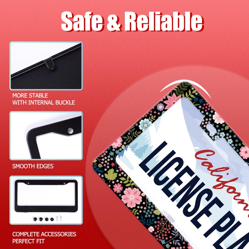 UNINDREM Floral License Plate Frame Beautiful Flower Stainless Steel License Plate Frame Auto Parts Decoration with Screws License Plate Holder for Men Women 12x6 Inch - Image 4