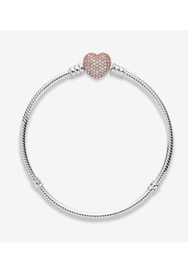 Pavé Heart Clasp Snake Chain Bracelet