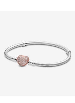 Pandora Violet Pandora Moments Pavé Heart Clasp Snake Chain Bracelet  - Image 1