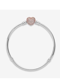 Pandora Violet Pandora Moments Pavé Heart Clasp Snake Chain Bracelet  - Image 3