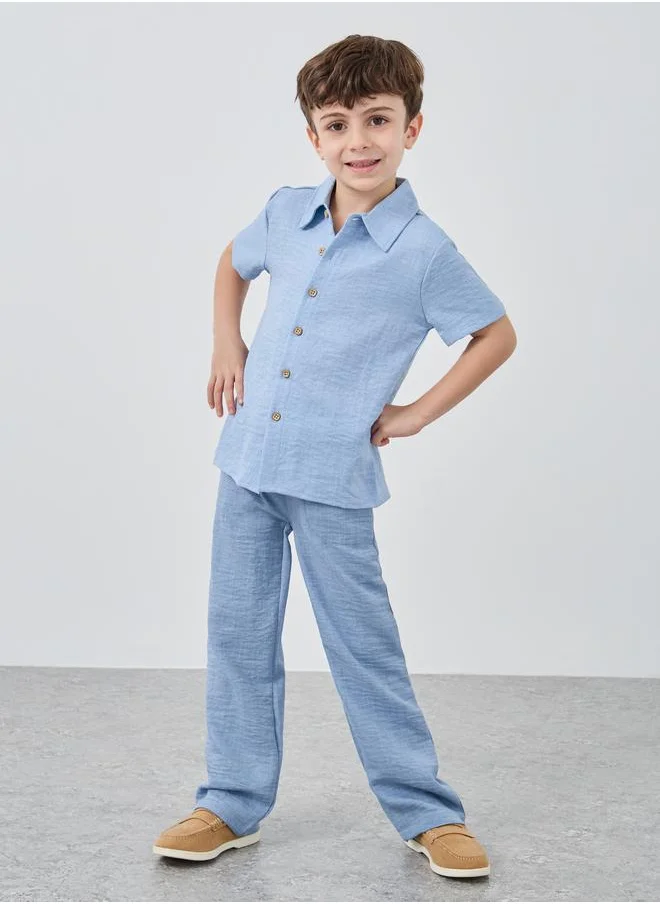 ستايلي Styli Buttoned Short Sleeve Linen Shirt