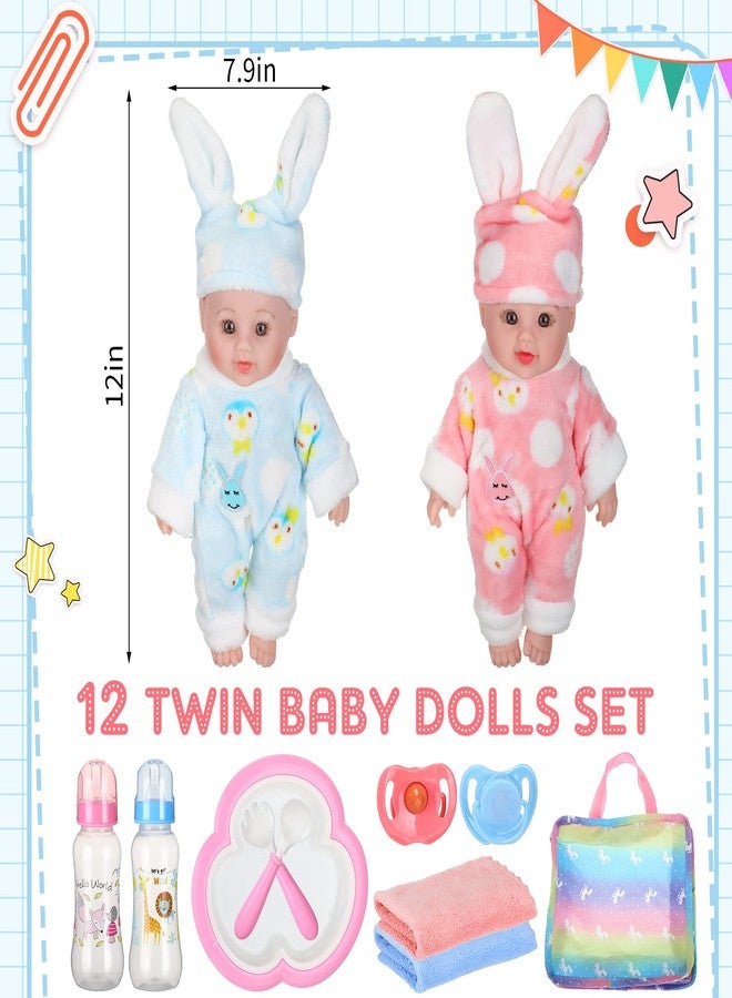 Jerify 10 Pcs Realistic Twin Baby Dolls Toy Set Include 2 Pcs 12 Inch Baby Dolls, Feeding Set, Pacifiers, Doll Diapers, Bags, Milk Bottles Removable Outfit for Toddler Kids 6+ Gift(White) - Image 2