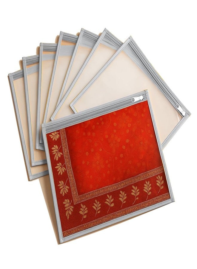 FLY LYF Silver Single Saree Covers for Storage Transparent Suit Packing Bags for Wedding Dress Covers With Zip Bag for Packing Pouch Clothes Sadi kit Cover Sari Pouch (Silver, Set of 12) - Image 1