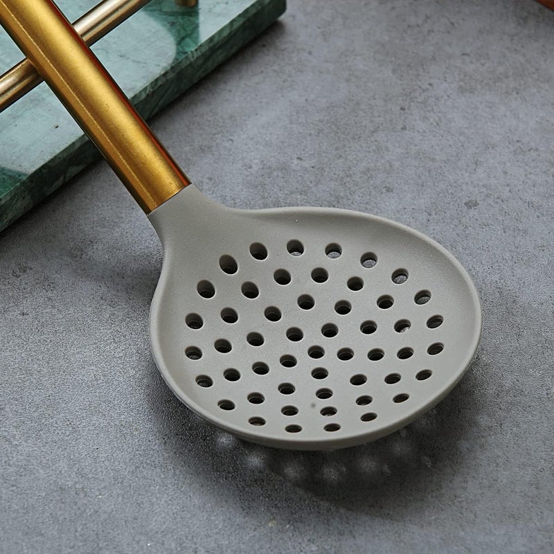 Berglander Gold Skimmer, Non-stick Silicone Strainer With Titanium Gold Plating handle, Kitchen Cooking Skimmers For Non-Stick Cookware, Dishwasher Safe, Easy to Clean - Image 3