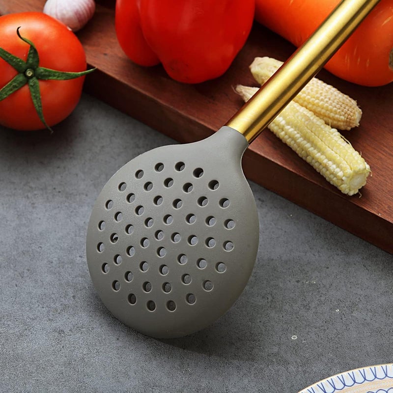 Berglander Gold Skimmer, Non-stick Silicone Strainer With Titanium Gold Plating handle, Kitchen Cooking Skimmers For Non-Stick Cookware, Dishwasher Safe, Easy to Clean - Image 4