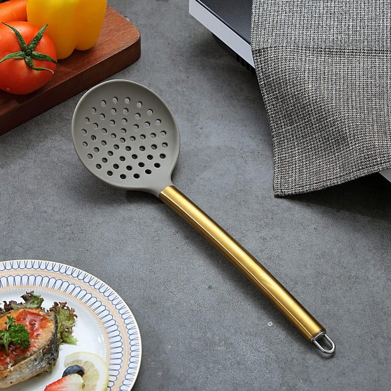 Berglander Gold Skimmer, Non-stick Silicone Strainer With Titanium Gold Plating handle, Kitchen Cooking Skimmers For Non-Stick Cookware, Dishwasher Safe, Easy to Clean - Image 5