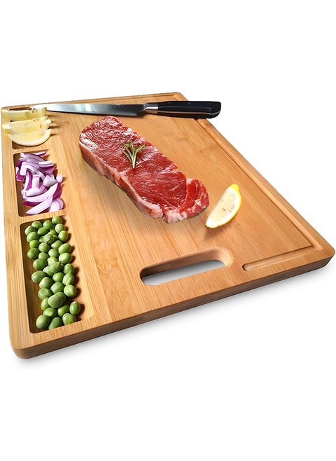 Bamboo Cutting Board,Large Size with Three Compartments,Easy to Use,Thick Tray for Kitchen and Dining Room