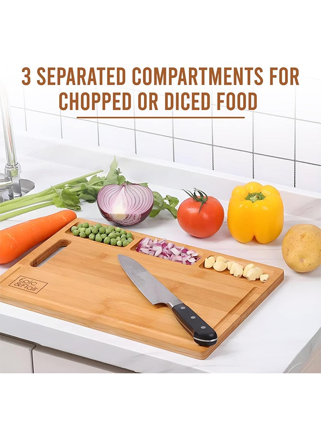 Bamboo Cutting Board,Large Size with Three Compartments,Easy to Use,Thick Tray for Kitchen and Dining Room