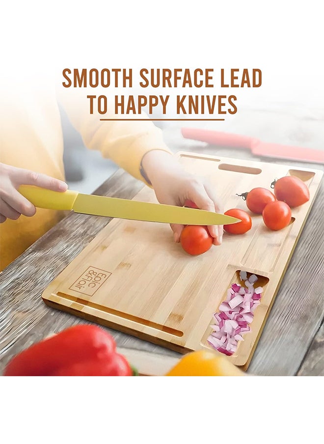 Bamboo Cutting Board,Large Size with Three Compartments,Easy to Use,Thick Tray for Kitchen and Dining Room