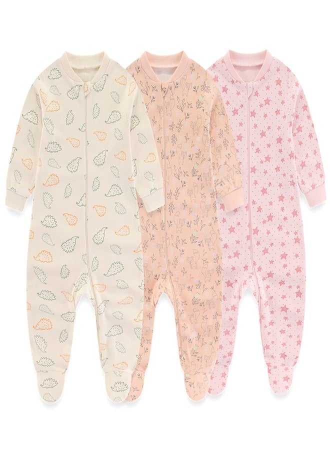 MAMIMAKA Baby Girls One-Piece Footies Jumsuit 2-way Zip Cotton Long-Sleeve Romper, 3-6 Months - Image 1