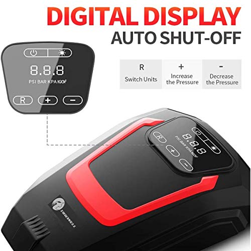 TIREWELL TW-1566 Tyre Inflator Digital Portable Touchscreen Rapid Super Fast Heavy Duty Air Compressor Auto Shut Off LED Light Car SUV Bike Inflation DC 12V - 200 PSI - Image 5