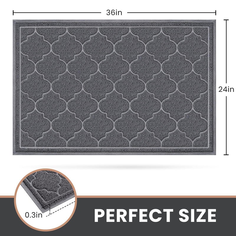 LuxStep Door Mat Large 24x36 Inch Indoor Outdoor Doormat, Non-Slip Low-Profile Design Floor Mat, Durable Trap Dirt and Dust Front Door Welcome Mat for Entryway,Patio,Garage, Grey - Image 2
