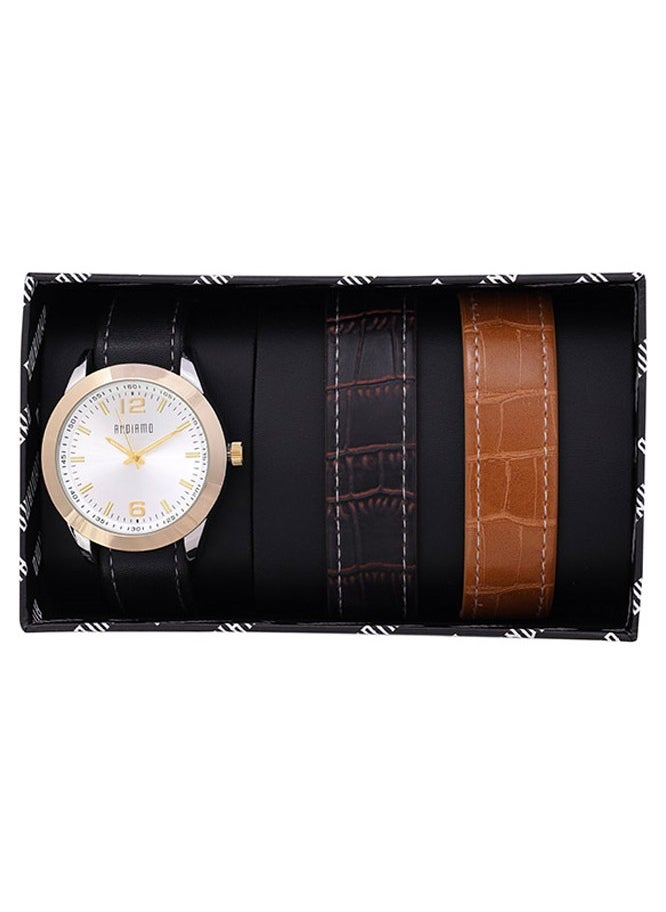 ANDIAMO Men's Analog Gold Case Multi Colour Leather Strap Set Watch 