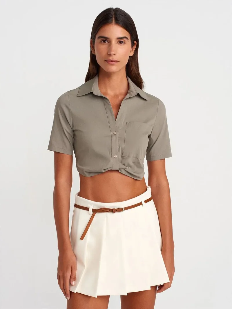 ديلفين Dilvin Women's Cropped Poplin Shirt